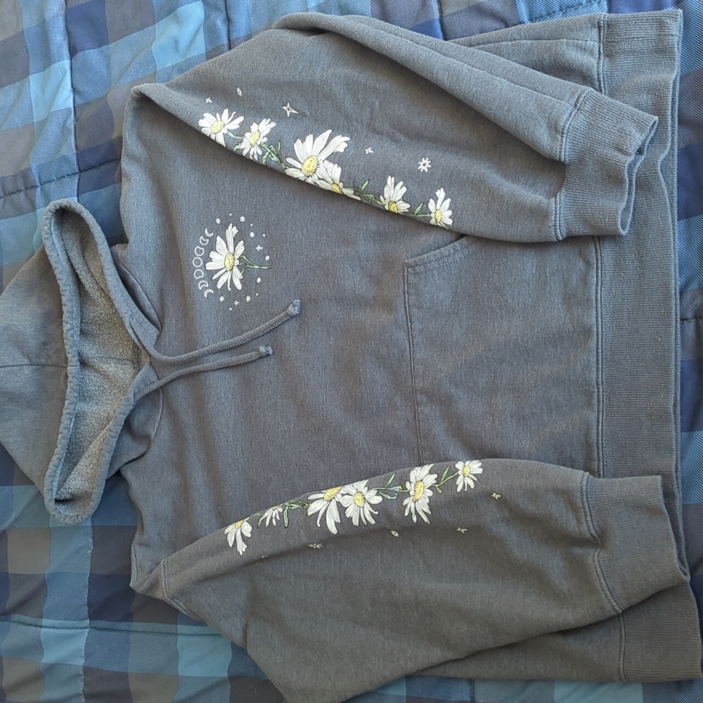 Rebellious One Gray Hoodie with Daisy Print